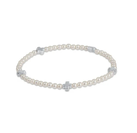 Enewton Signature Small Cross Pattern Sterling 3mm Bead Bracelet Pearl