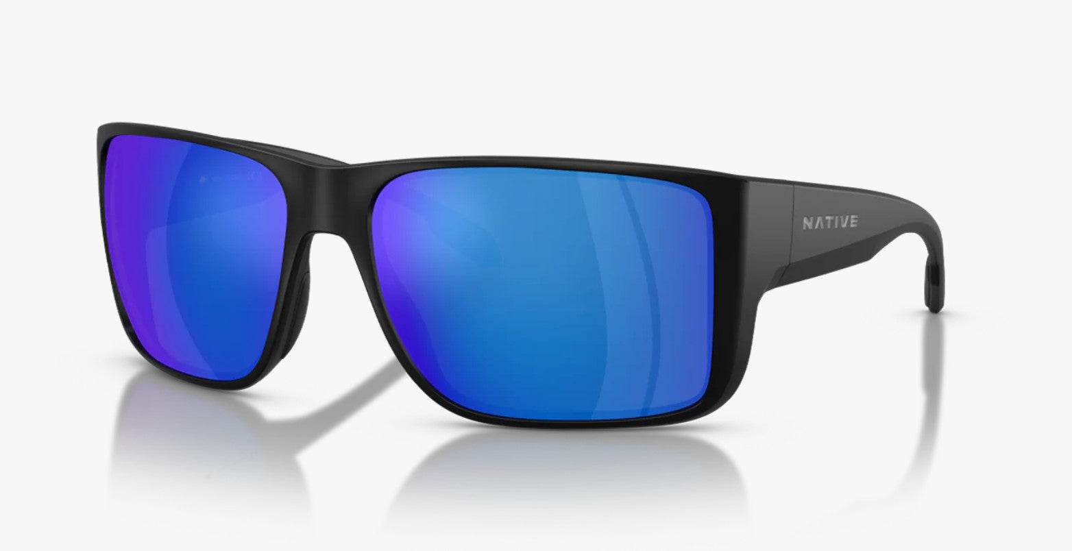 Native Eyewear Badlands XL Matte Black Frame w/ Blue Reflex Lens Sunglasses Polarized