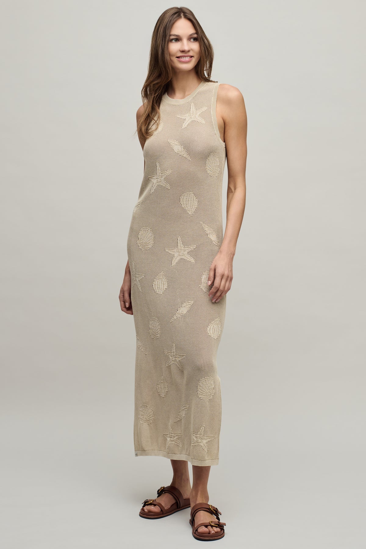 Barefoot Dreams Sunbleached Shell Motif Crew Midi Dress Stone