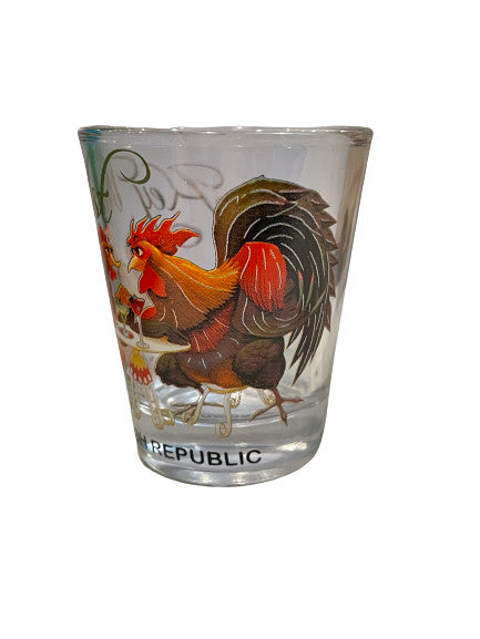 Gold Foil Roosters Key West Clear Shot Glass