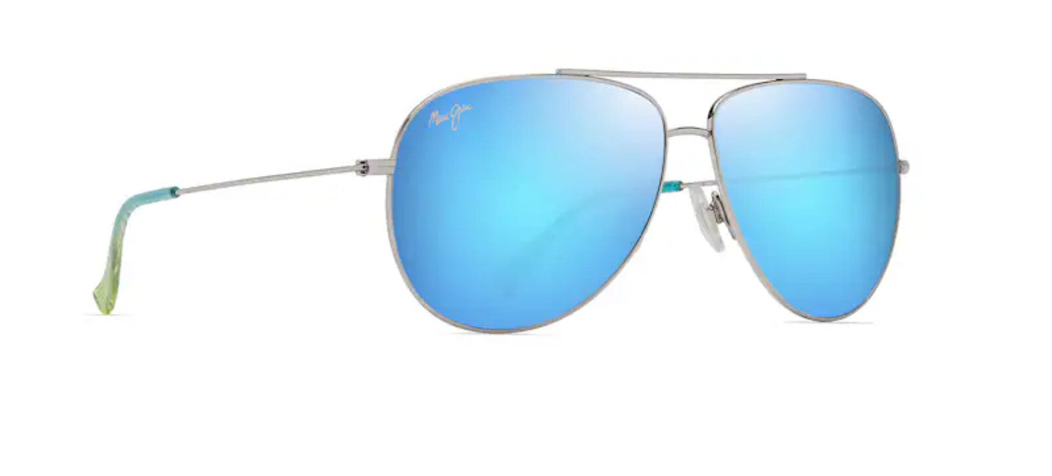 Maui Jim Hauoli XL Blue Hawaii Lens w/ Silver w/ Blue Frame Sunglasses