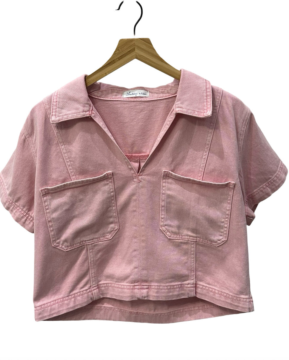 Shaddow and Fish Jocelyn Collared Top Bubblegum