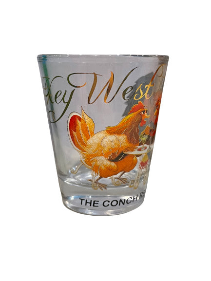 Gold Foil Roosters Key West Clear Shot Glass
