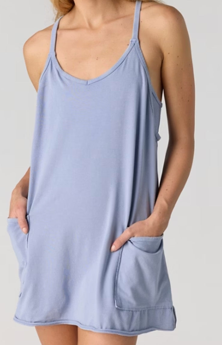 Free People Hot Shot Mini Dress Blue Ash