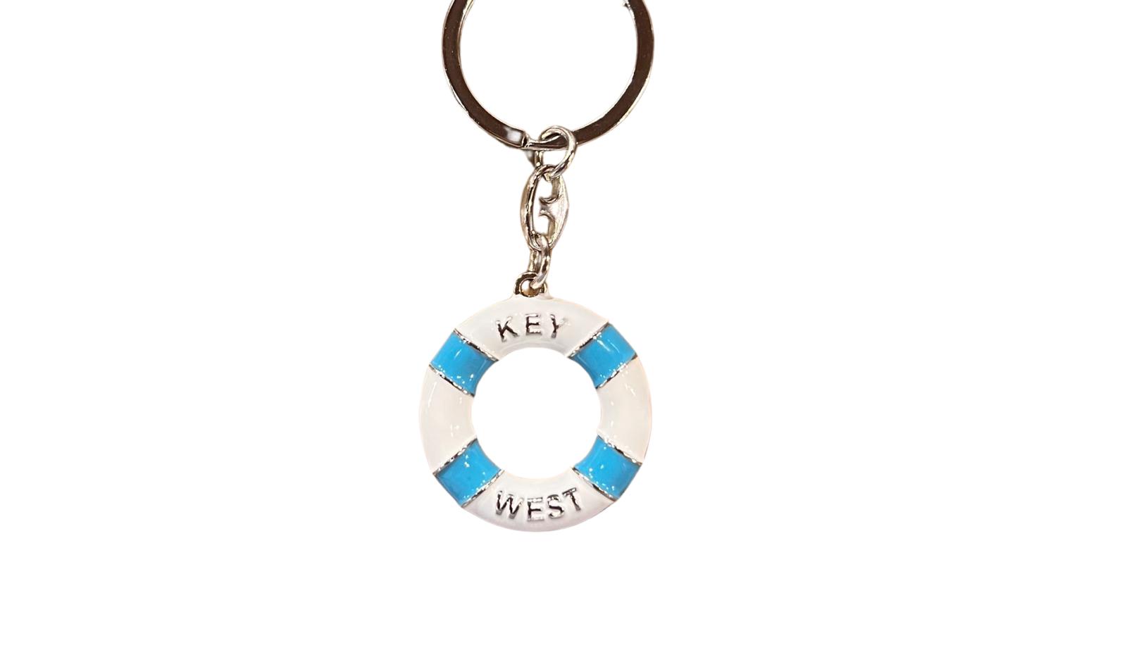 Key West Life Saver Metal Keychain Blue