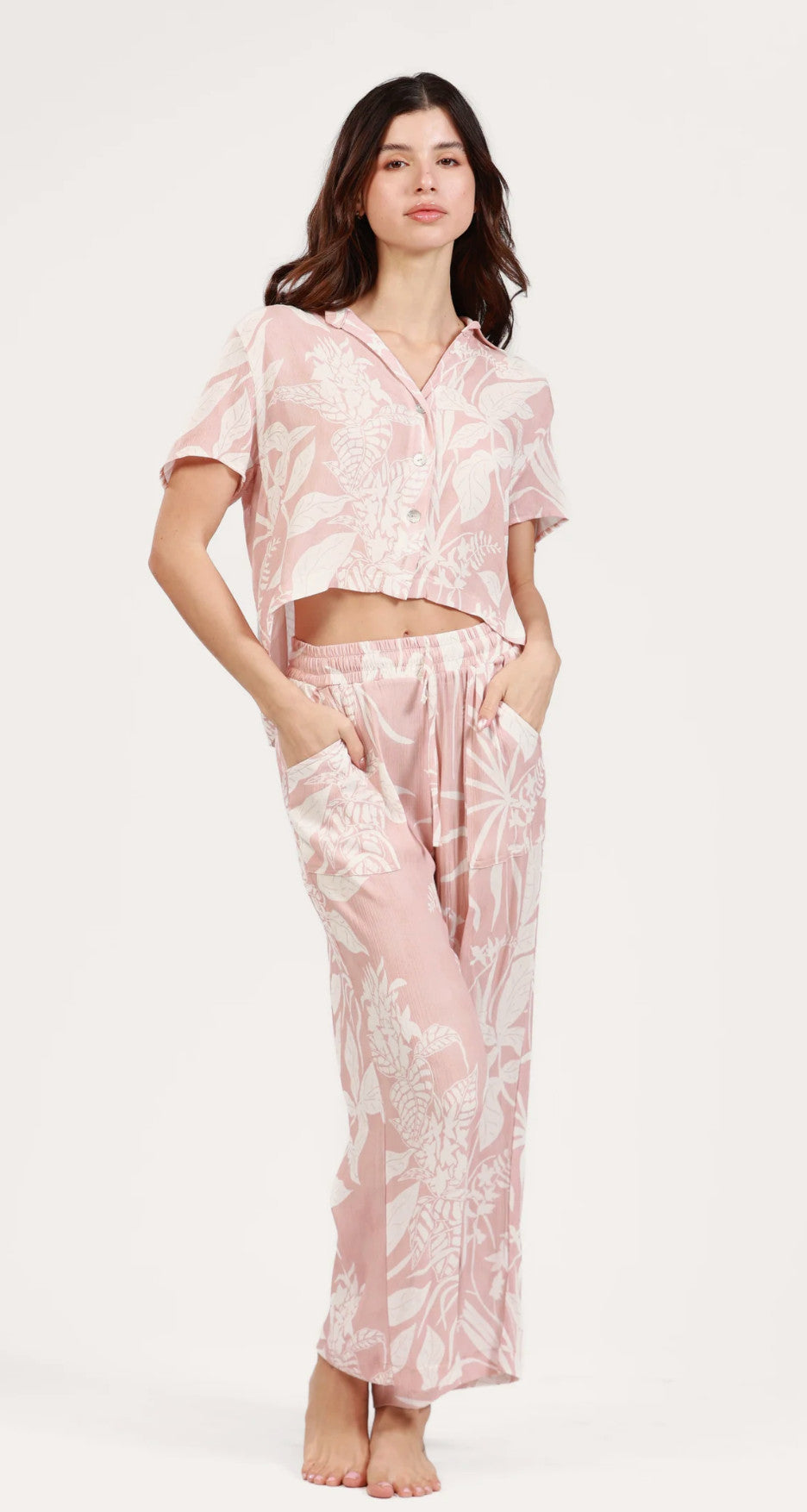 Salty Weekend Katie Uber Print Wide Leg Pants Rose