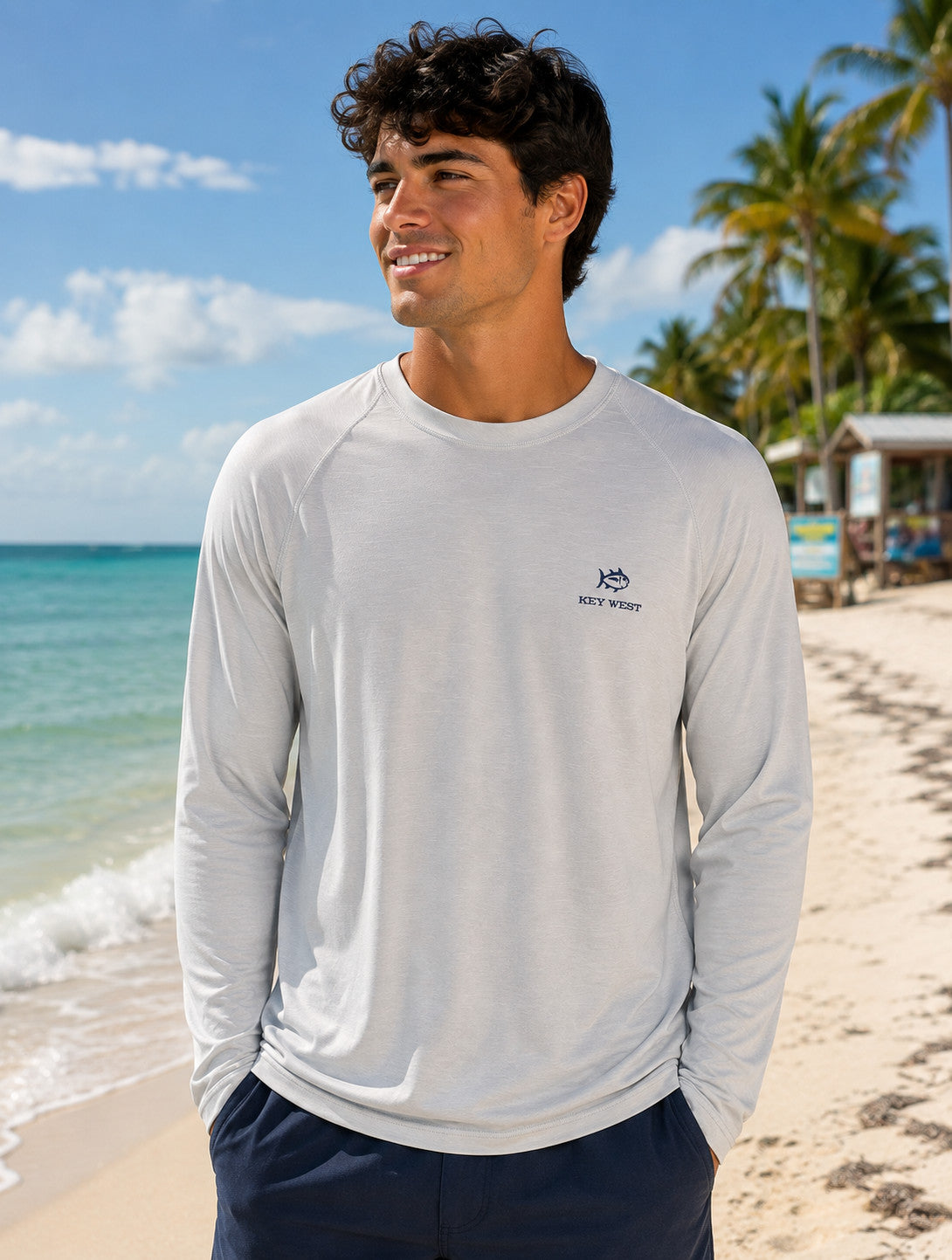 Southern Tide Key West Embroidered Brrrilliant Performance Tee LS Platinum Grey