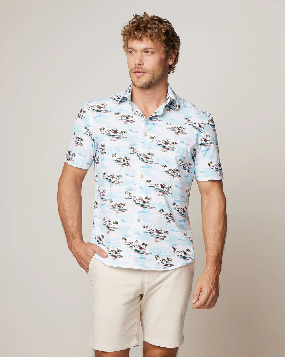 Johnnie-O Barts Jersey Knit Button Down Shirt White