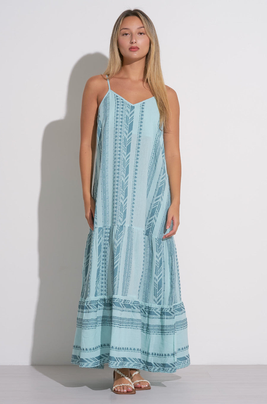 Elan Camila Maxi Strap Dress Blue Two Toned