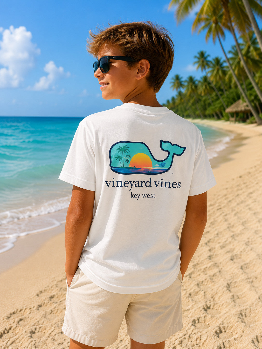 Vineyard Vines Kids Sunset Fill Key West White Pocket Tee SS