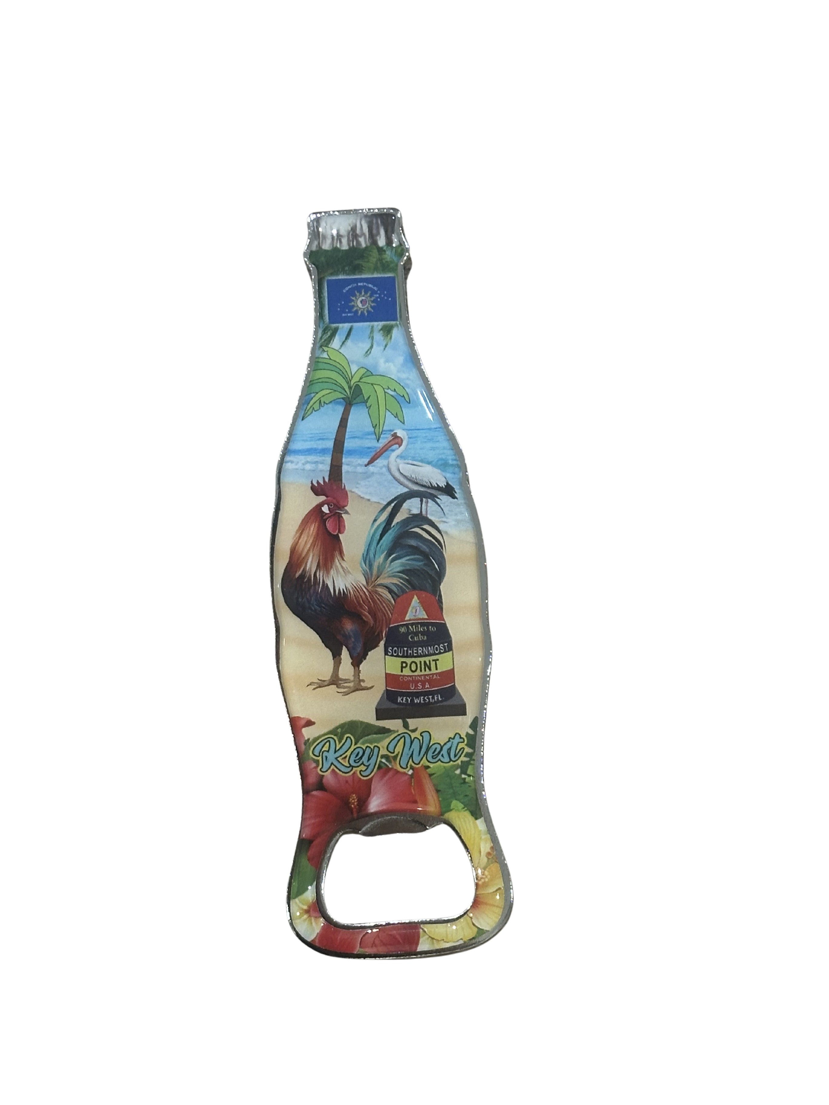 Key West Tropical Rooster & Southernmost Point Bottle Opener Magnet