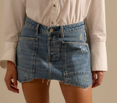 Free People Dolly Denim Mini Skirt Truest Blue