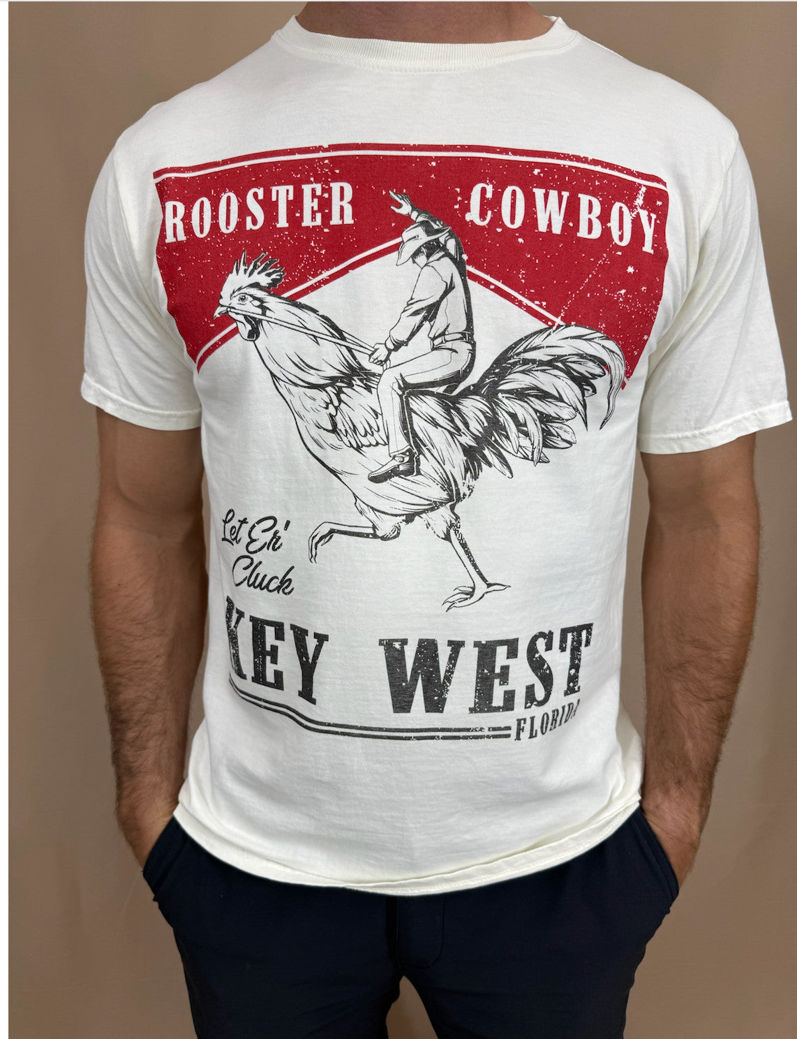 Shaddow and Fish Stick Together Rooster Cowboy Let Em' Cluck Tee SS Ivory