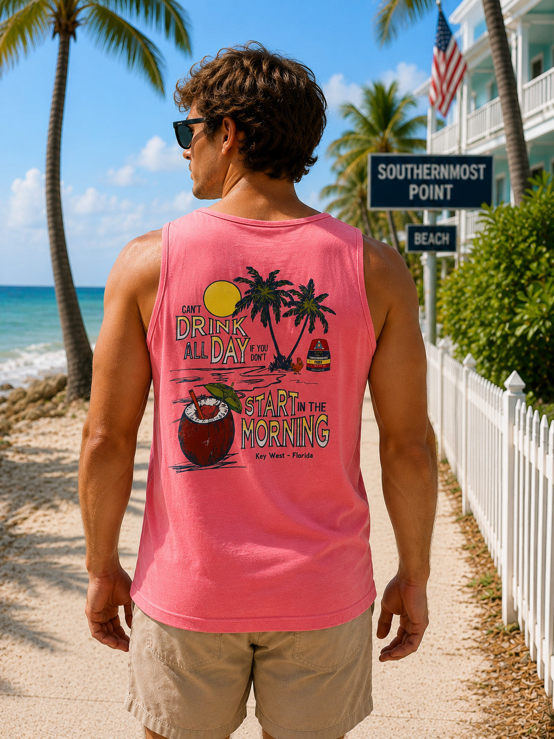 Shaddow and Fish Guide Me Chicken Buoy Beach Scene Tank Top