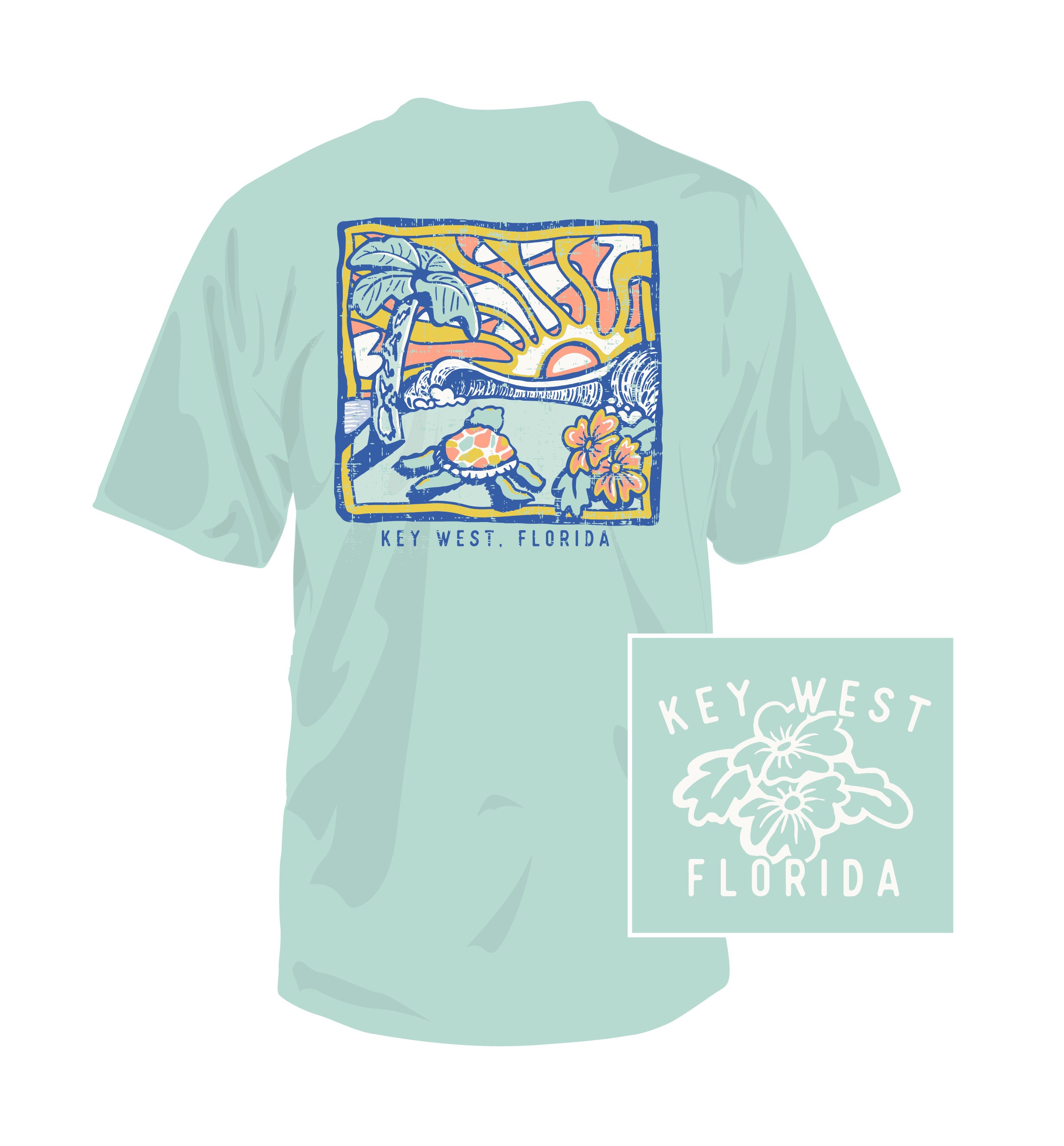 Southern Fried Key West Turtles By The Beach Tee SS Island Green