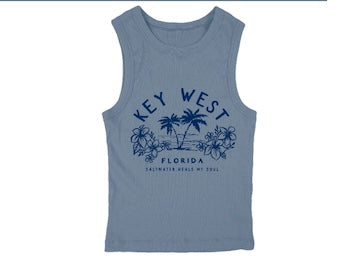 Blue 84 Chill Mood Palm Hibiscus Key West Baby Rib Tank Baltic