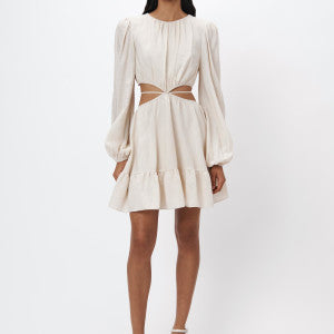 SIMKHAI Shireen Engineered Lace Stitch Mini Dress Champagne