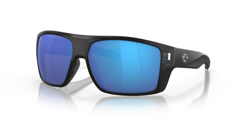 Costa Diego Matte Black Frame w/ Blue Mirror Lens 580G Sunglasses Polarized