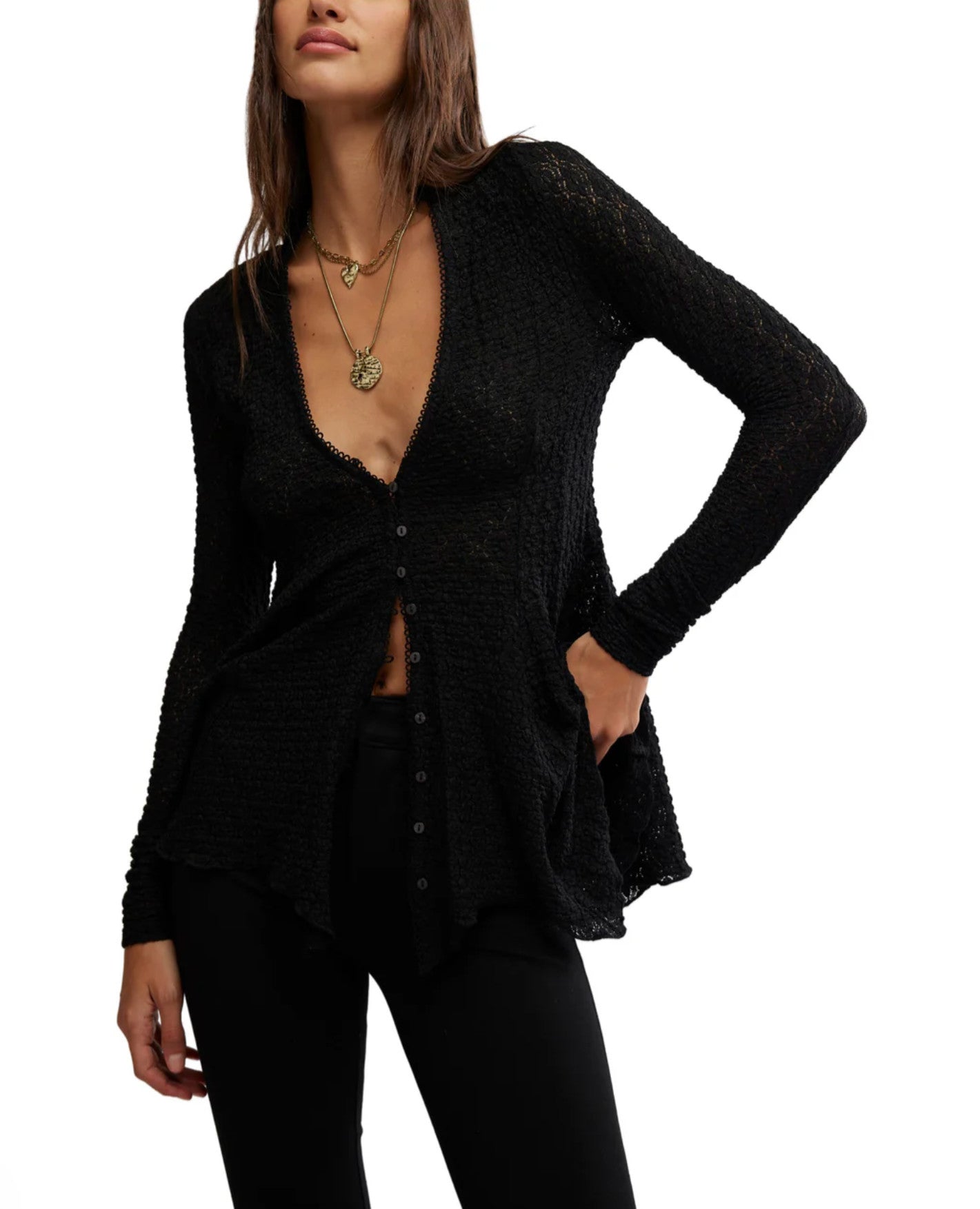 Free People Janey Lace Top Black