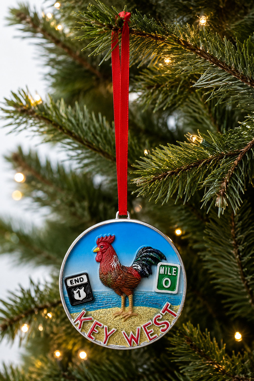 SMP Key West Round Rooster Hanging Ornament