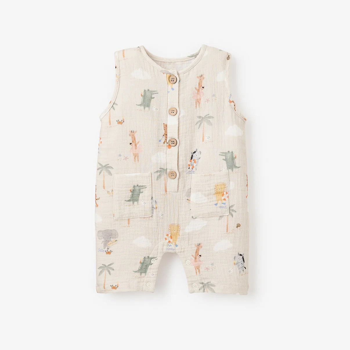 Elegant Baby Seaside Safari Organic Muslin Sleeveless Shortall
