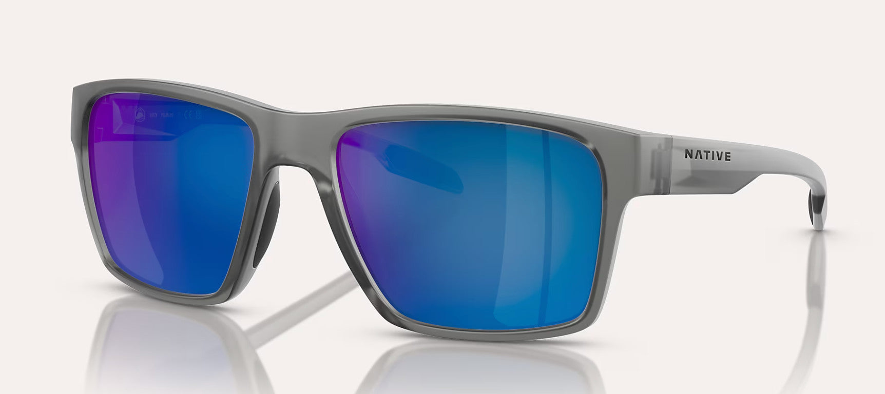 Native Eyewear Breck Matte Smoke Crystal Frame w/ Blue Reflex Lens Sunglasses Polarized