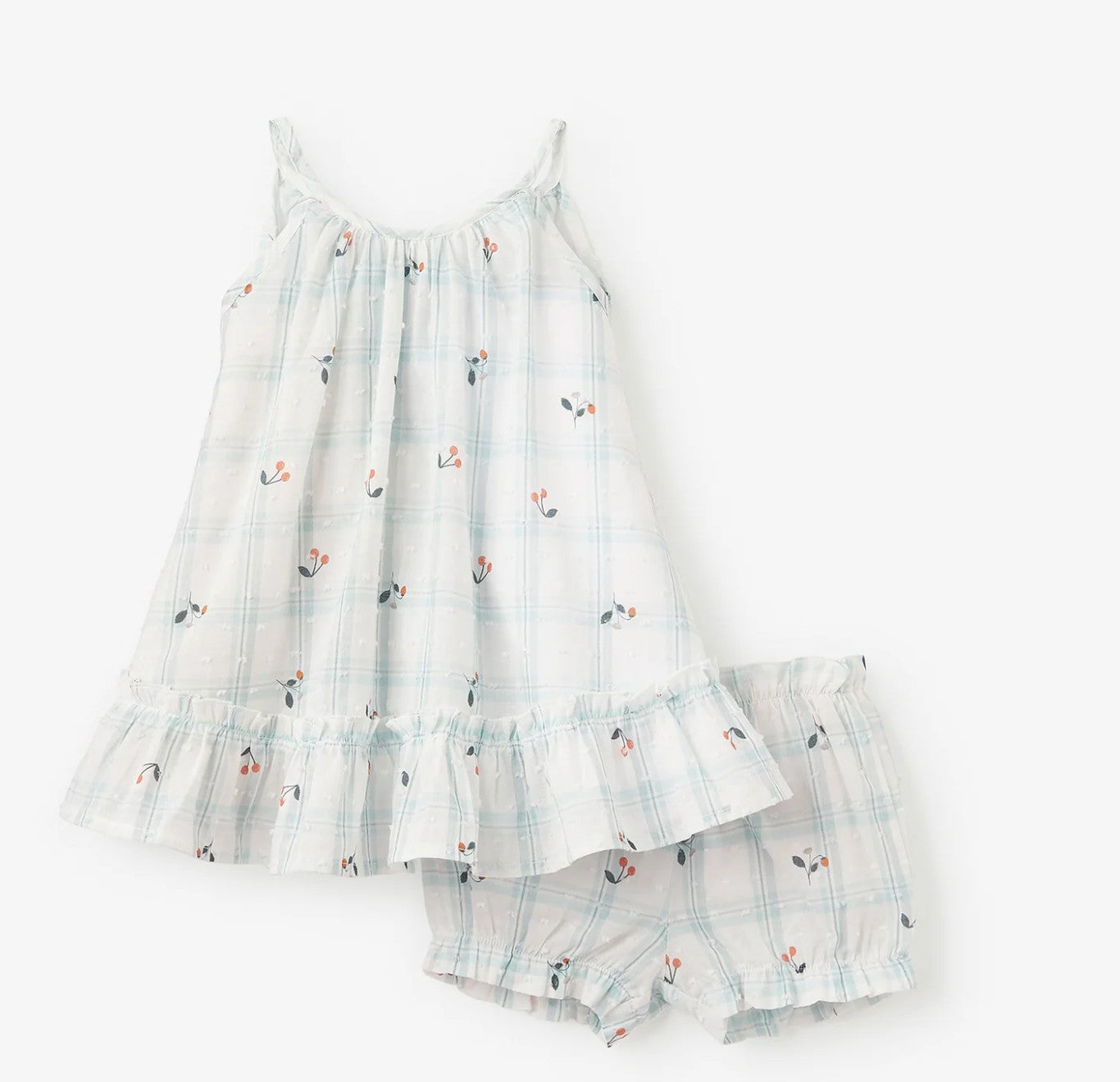 Elegant Baby Strawberry Picnic Swiss Dot Dress Set