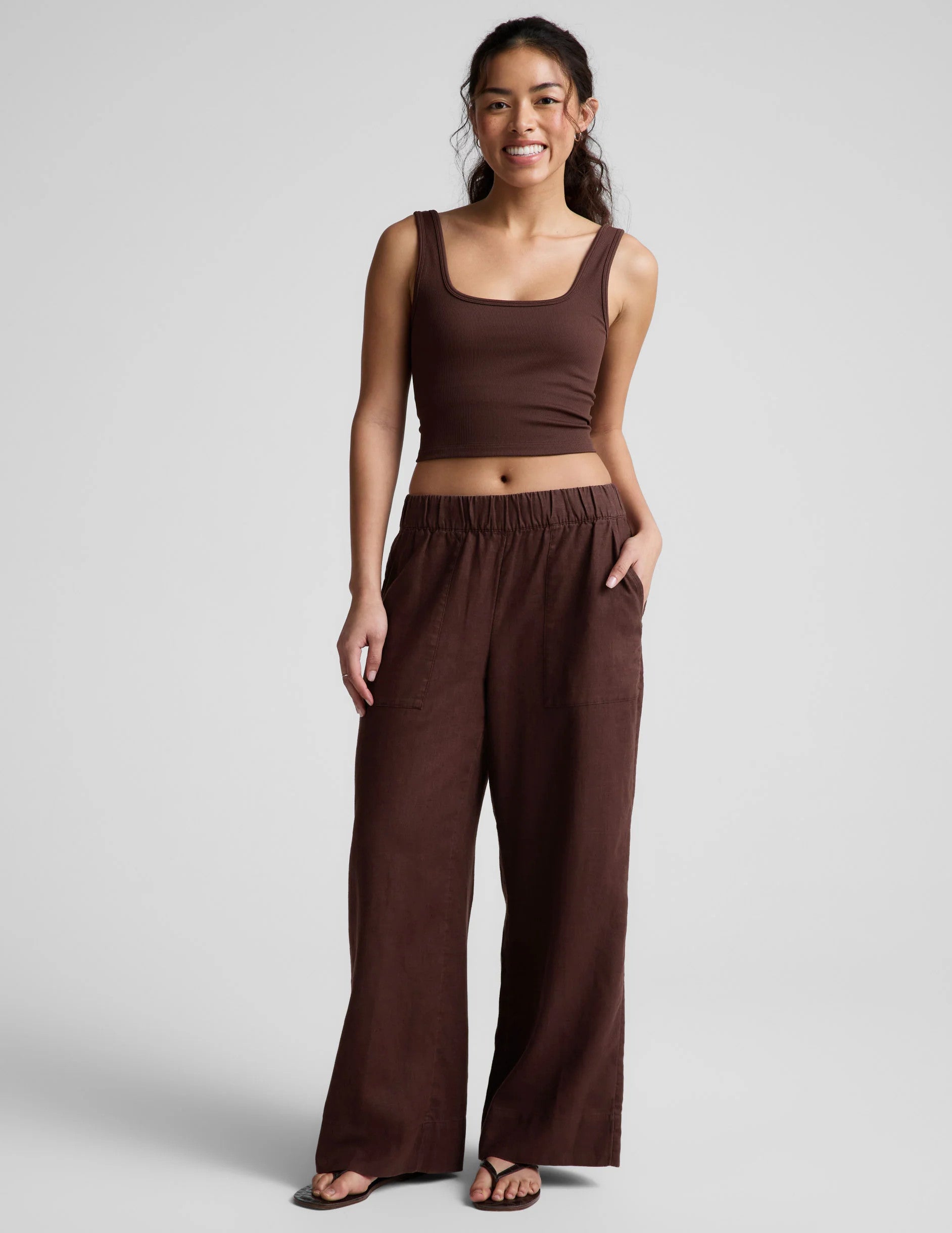 Beyond Yoga Softwash Linen Easy Wide Leg Pants Iced Mocha