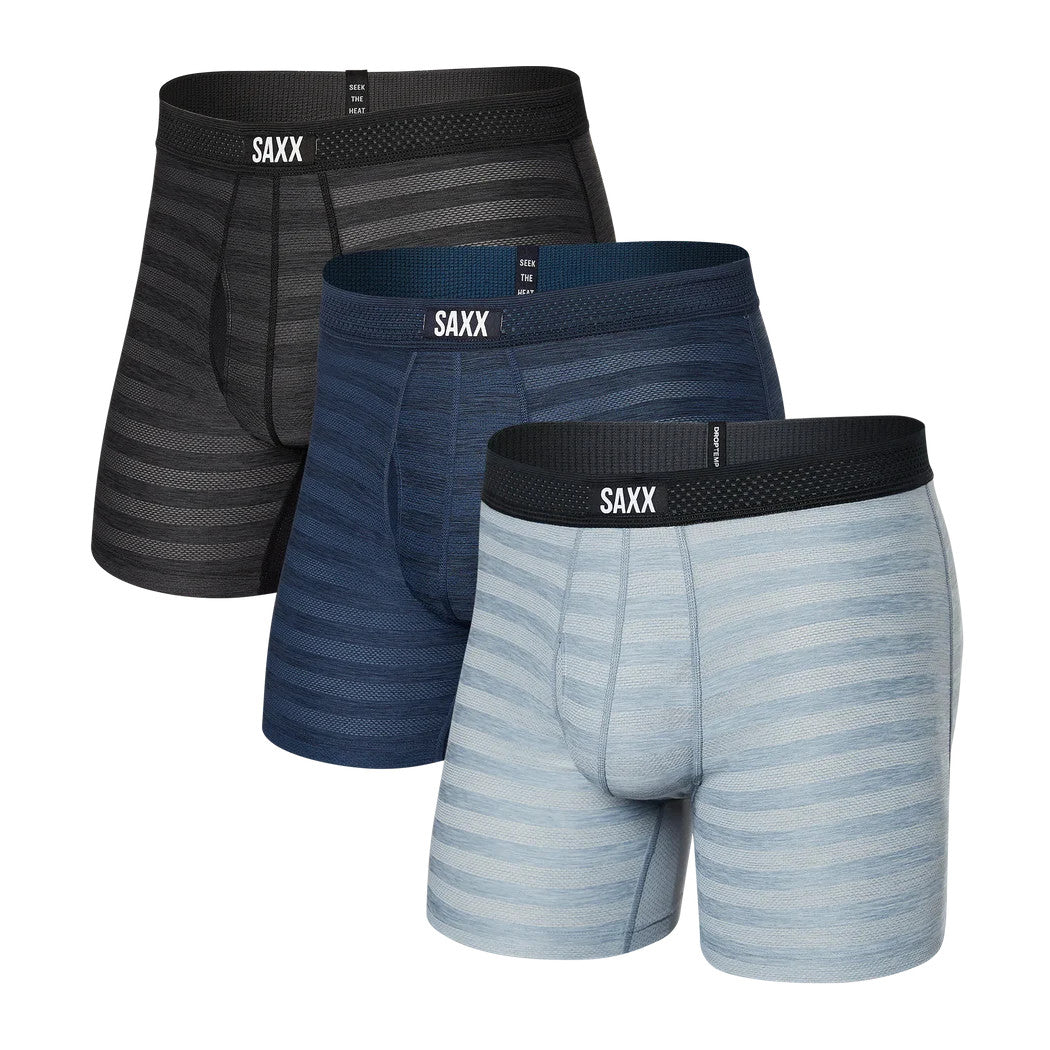 SAXX Droptemp Cooling Mesh Boxer Brief 3 pack Black/ Dark Denim/ Grey