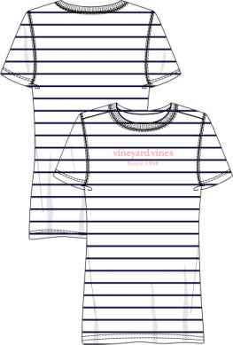 Vineyard Vines Striped Vineyard Vines Text Tee SS