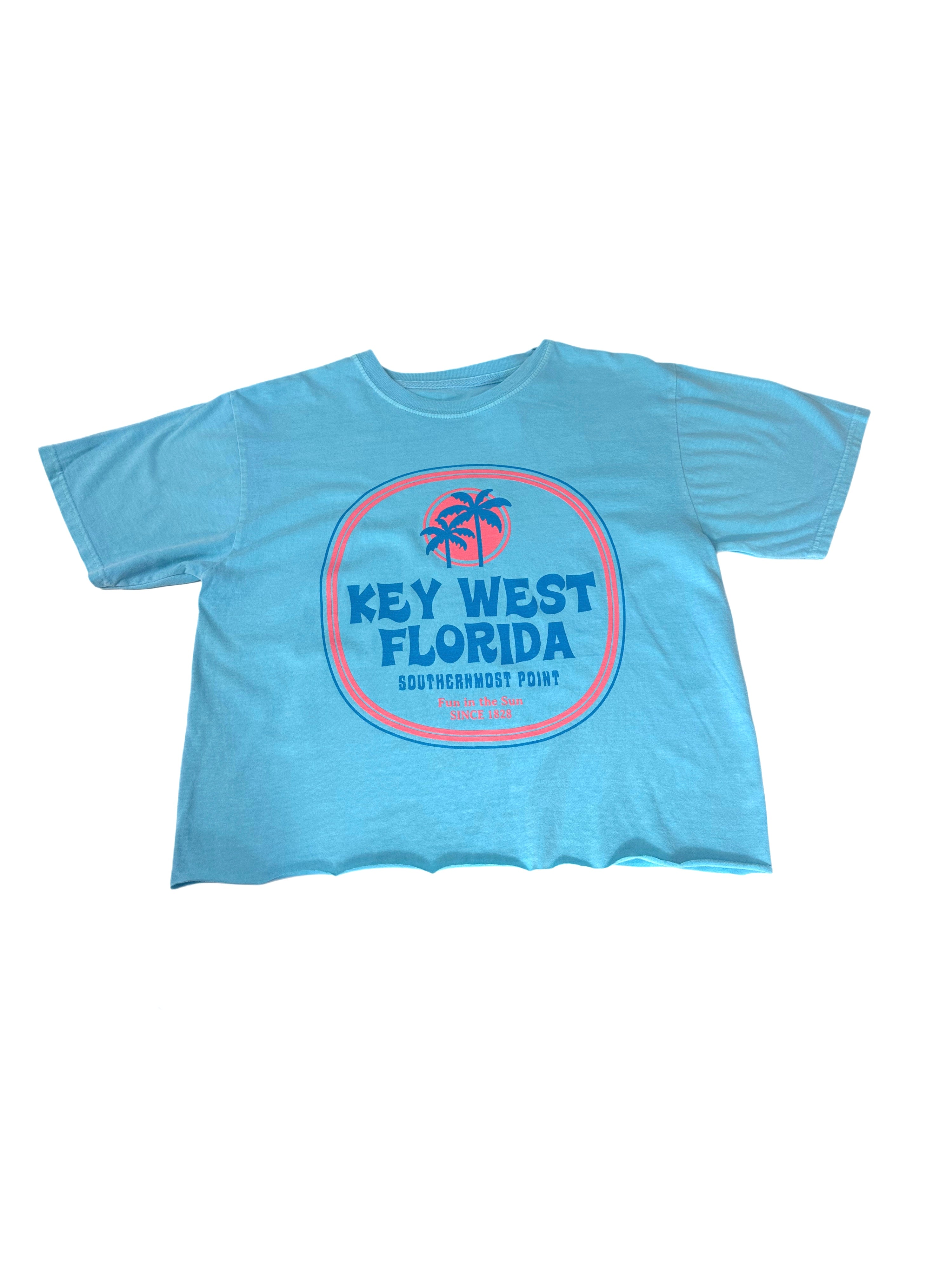 Shaddow and Fish Celaria Palms Key West Cropped Top in Caribbean blue — tropical crop top at Shaddow & Fish boutique