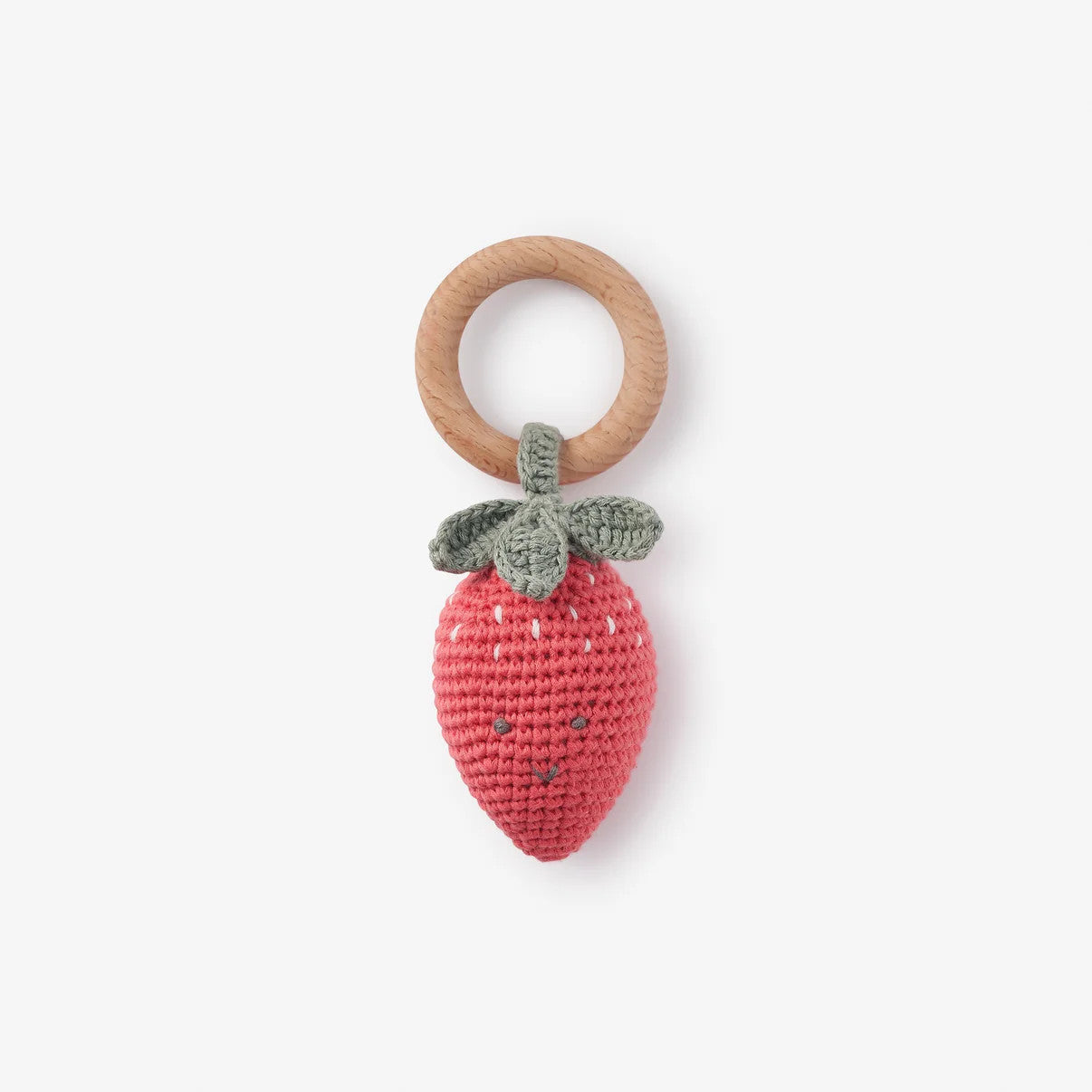 Elegant Baby Scarlett The Strawberry Hand - Crocheted Wood Ring Rattle