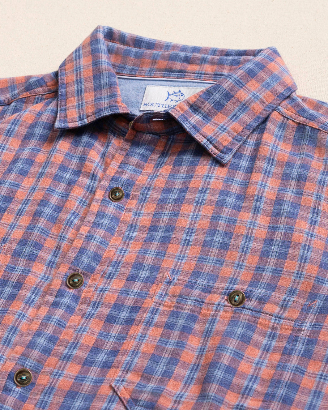Southern Tide Coral Cove Heather Double Cloth Sportshirt LS Coral Beach