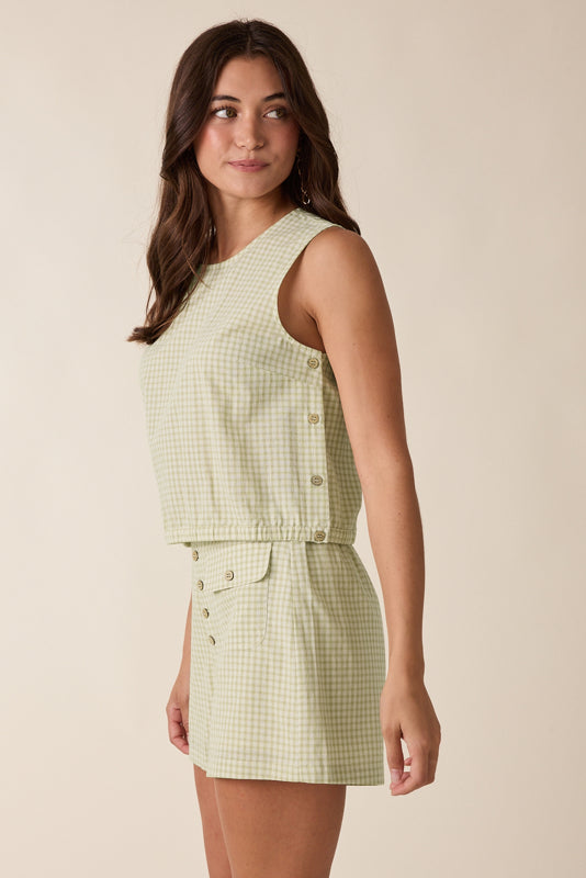 Shaddow and Fish Thea Gingham Tank Top Matcha/Cream