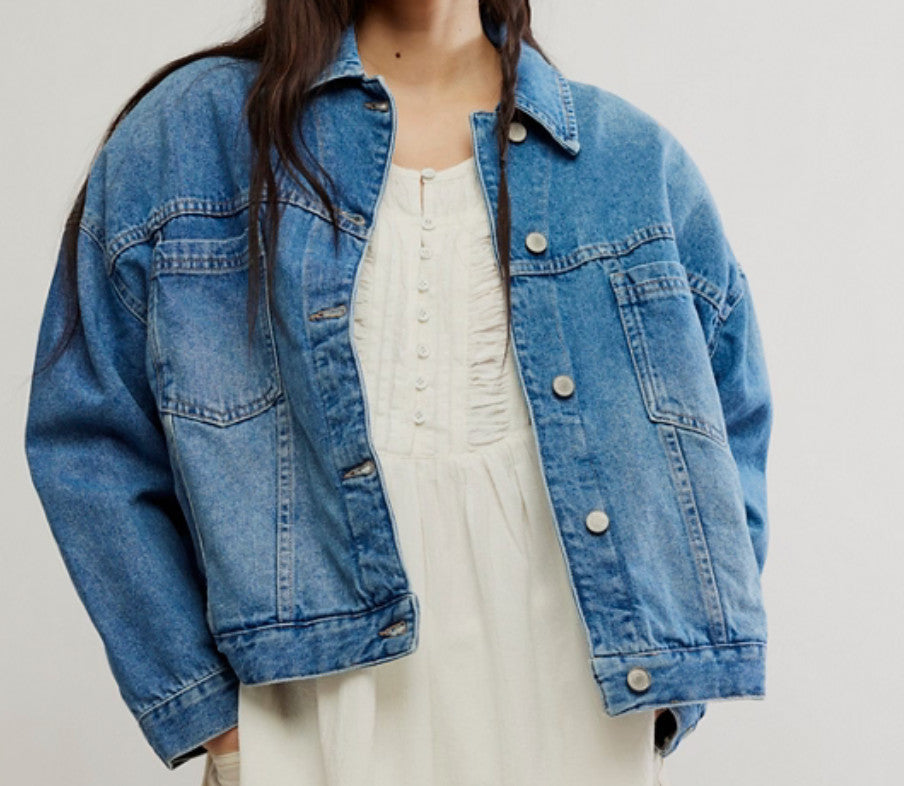 Free People We The Free Opal Swing Denim Jacket Cowboy Romance
