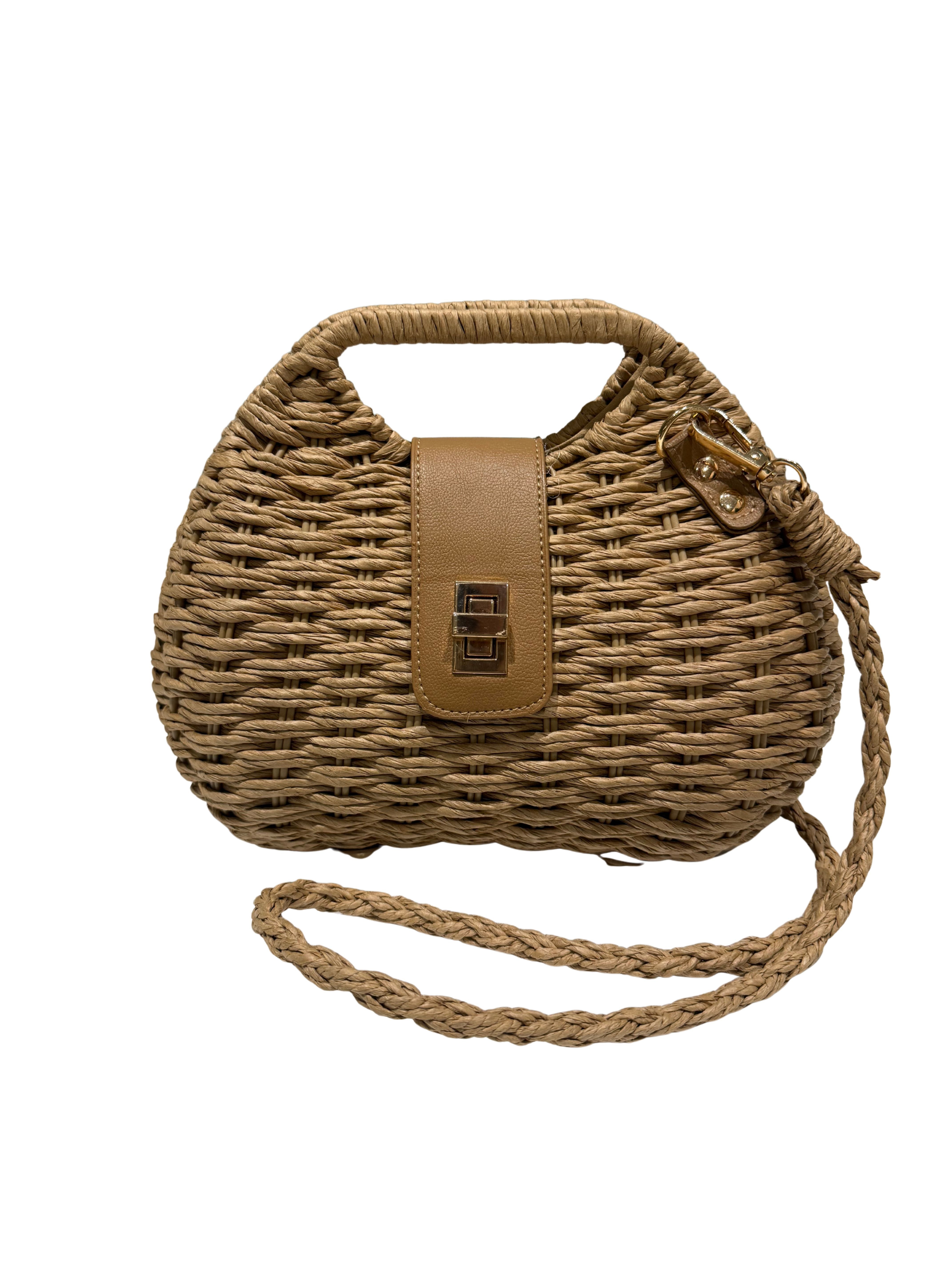 Shaddow and Fish Viola Woven Rafia Handbag Brown