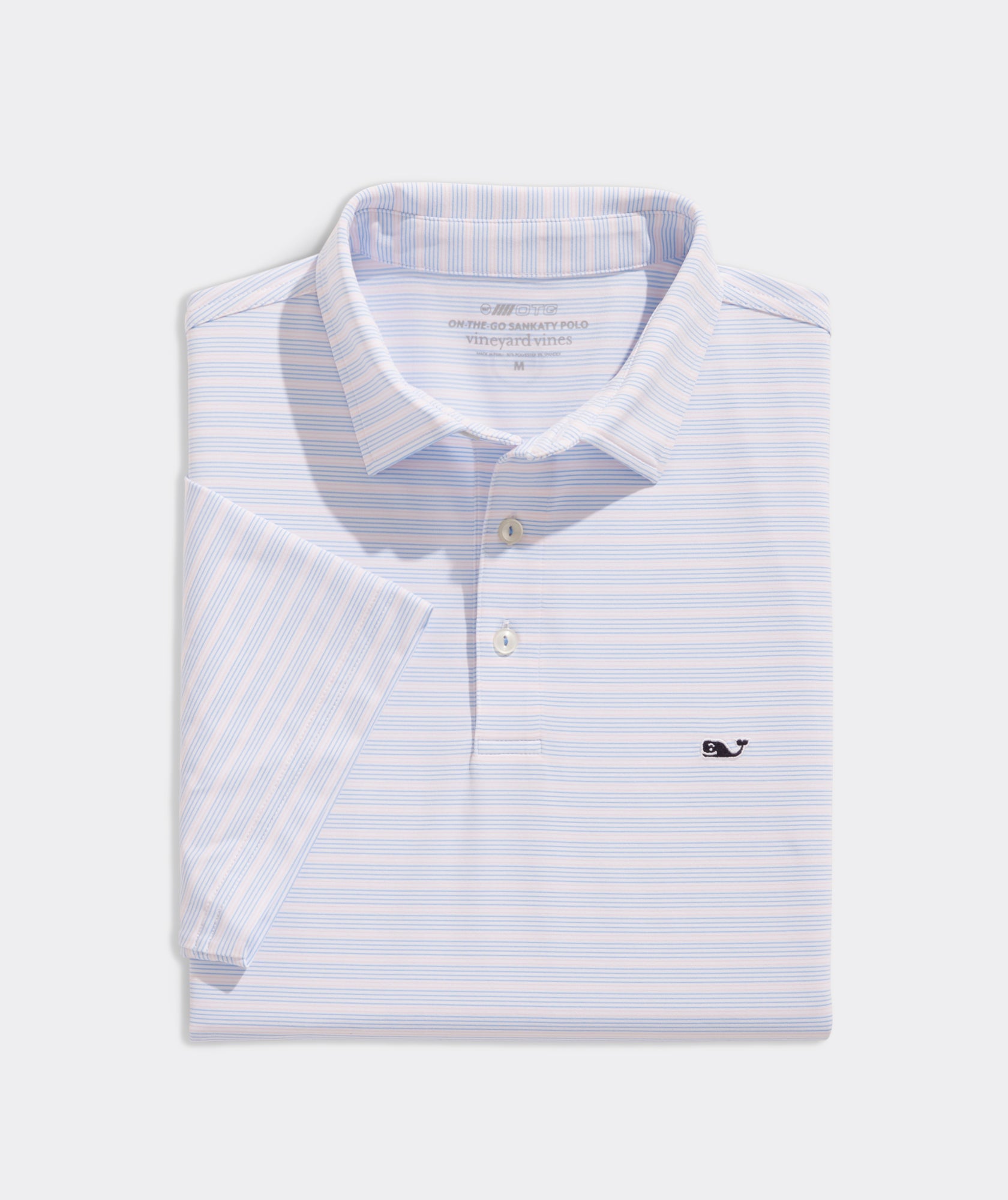 Vineyard Vines Tri-Color St. Jean Stripe Sankaty Polo White Cap/ Ocean Breeze/ Flamingo**