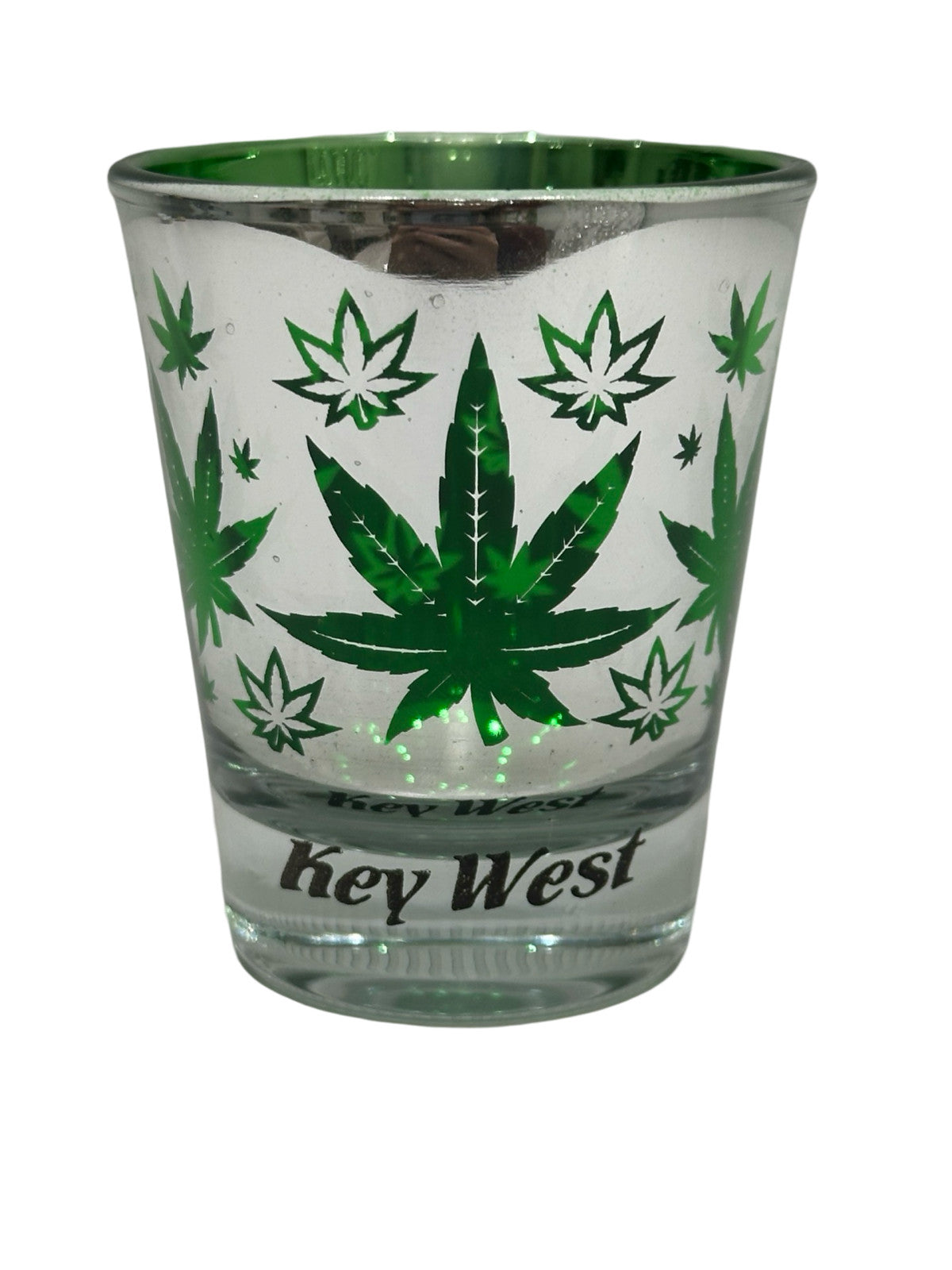 Metalic Pot Leaf Key West Shot Glass Green