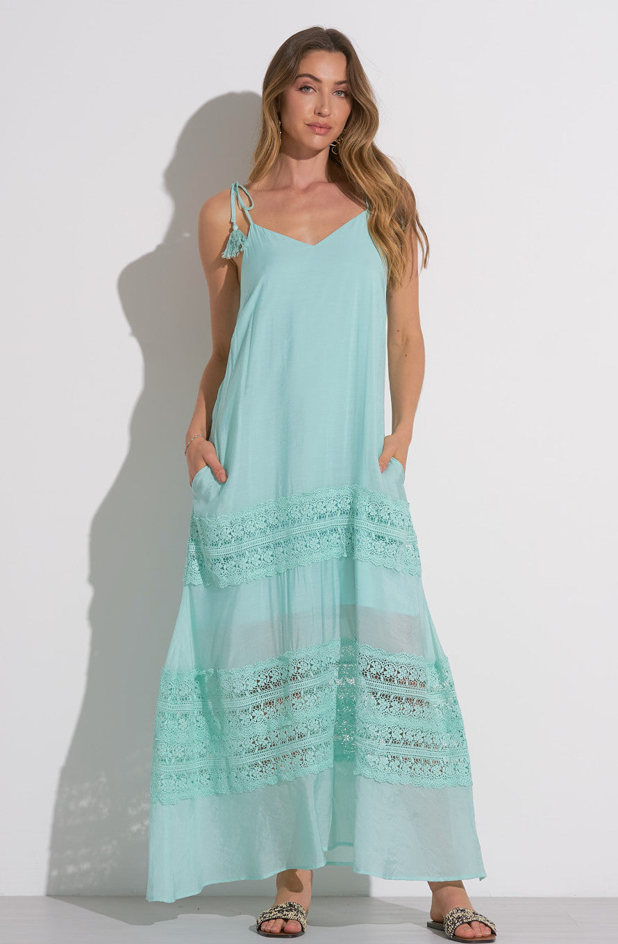 Elan Sia Maxi Strap Tie Dress Aqua