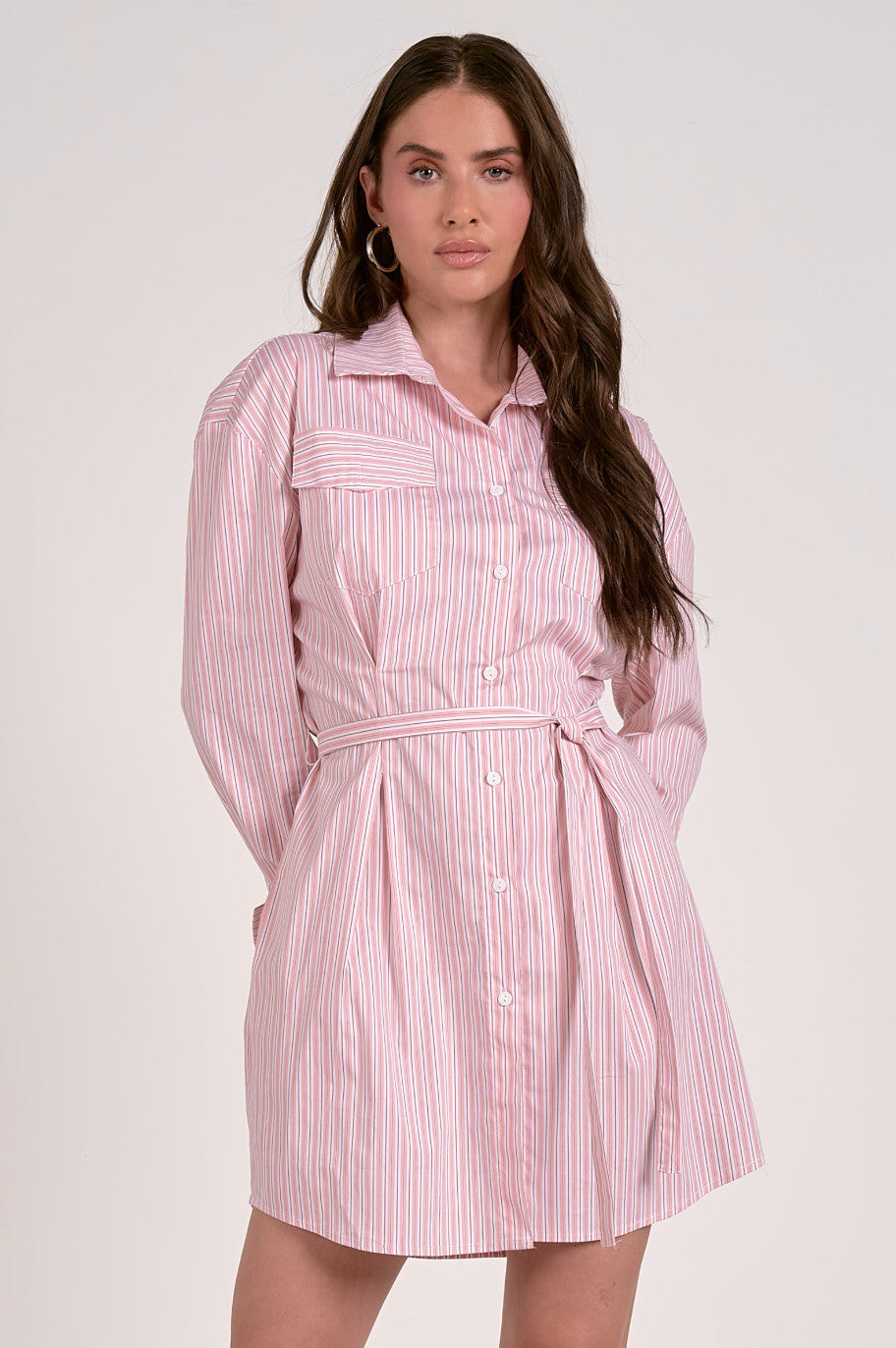 Elan Evelyn Shirt LS Dress Melon Stripe