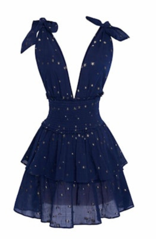 LoveShackFancy Soira Celestial Cotton Mini Dress Navy*