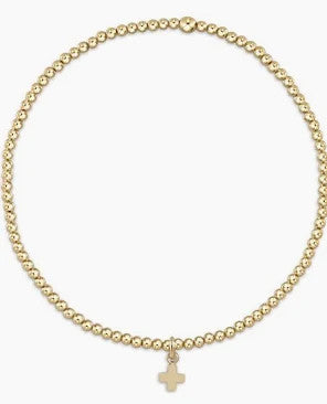 Egirl Classic 2mm Bead Bracelet Signature Small Cross Charm Gold