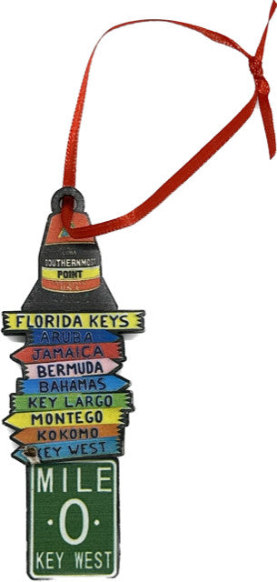 Key West Directions Mile 0 Hanging Wood Ornament