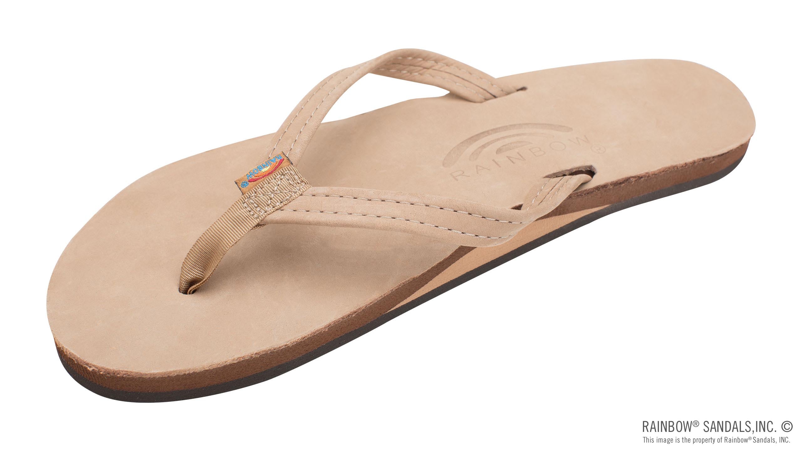Rainbow Sandals Womens Narrow Strap Single Layer Premier Leather w/ Arch Support Sierra Brown