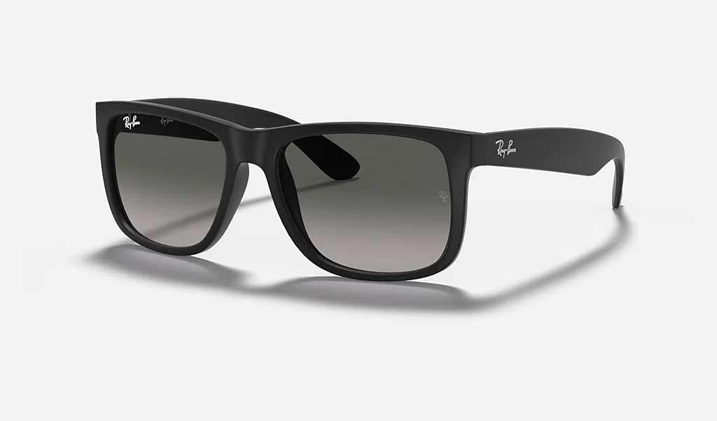 Ray Ban Justin Rubber Black Frame w/ Light Grey Gradient Grey Lens Sunglasses Polarized