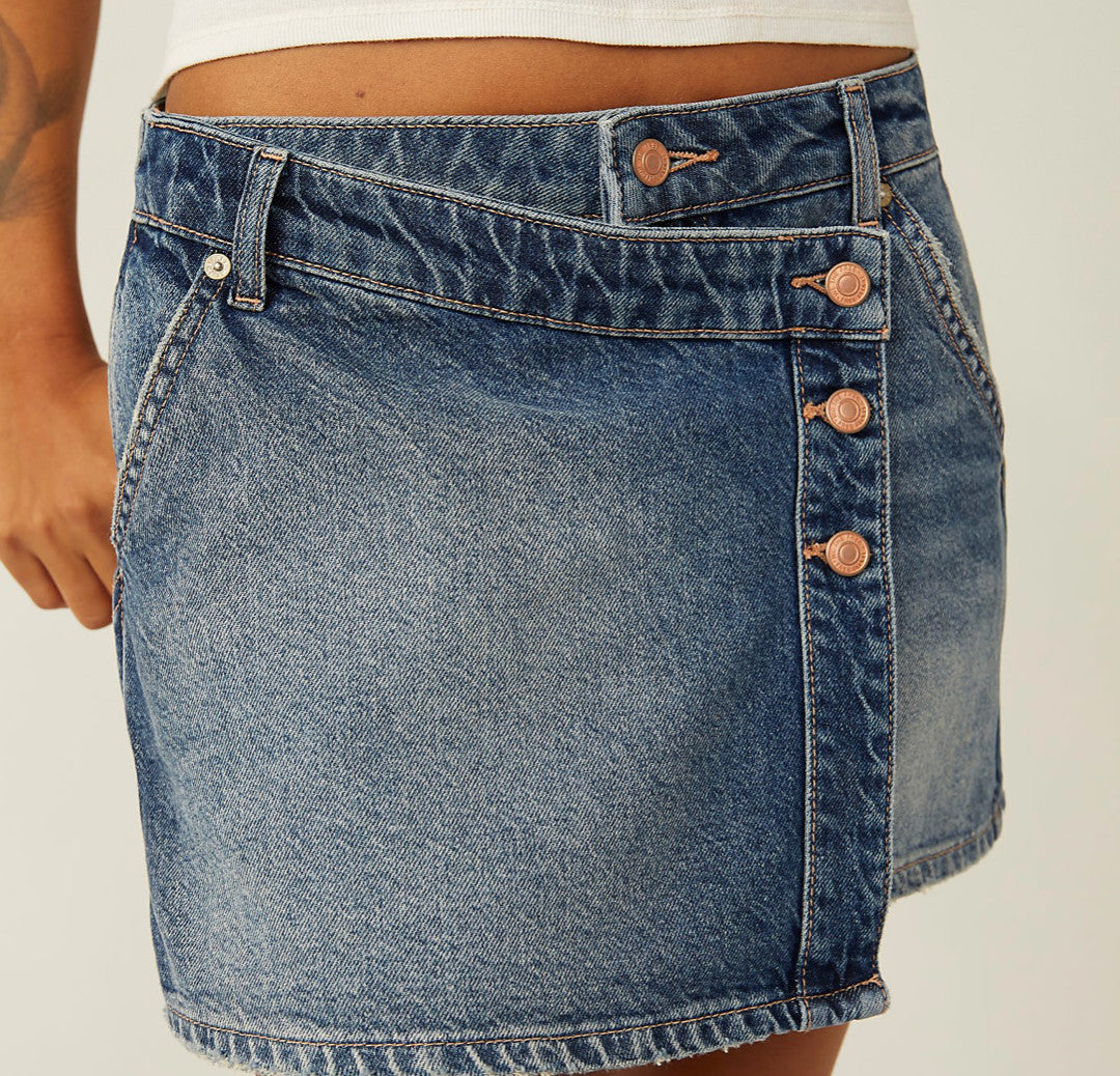 Free People Wynne Denim Skirt Cornflower
