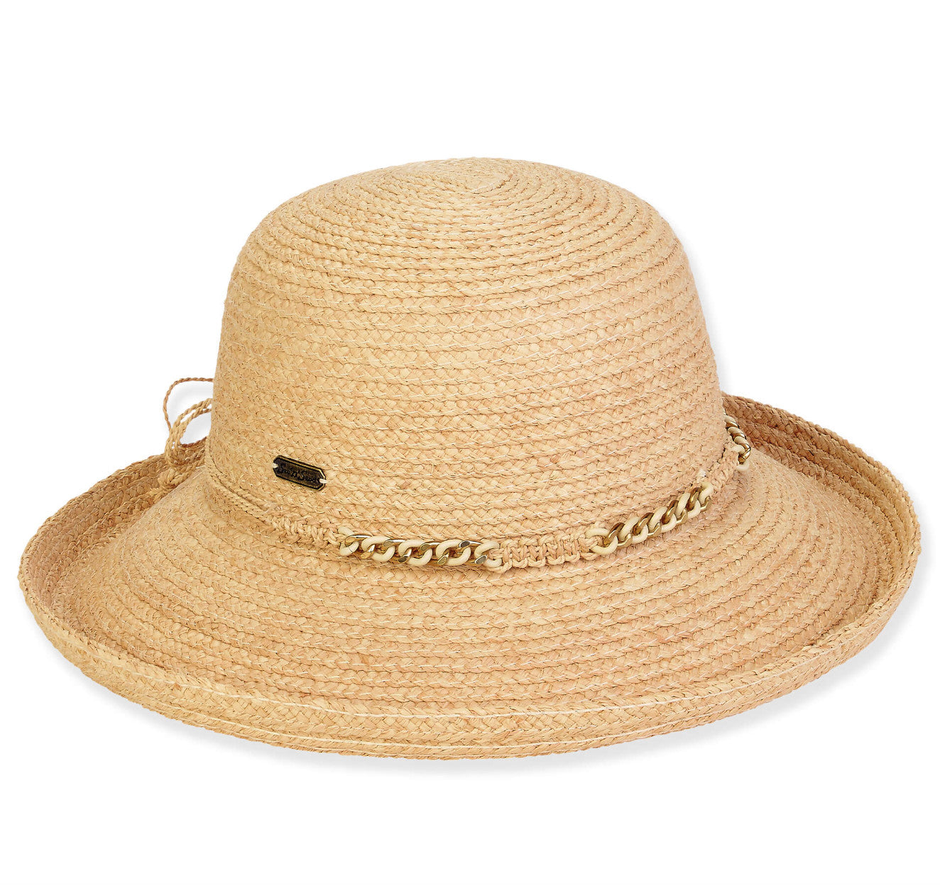 Sun 'N' Sand Hailey Raffia Gold Chain Detail Upbrim Turn Hat