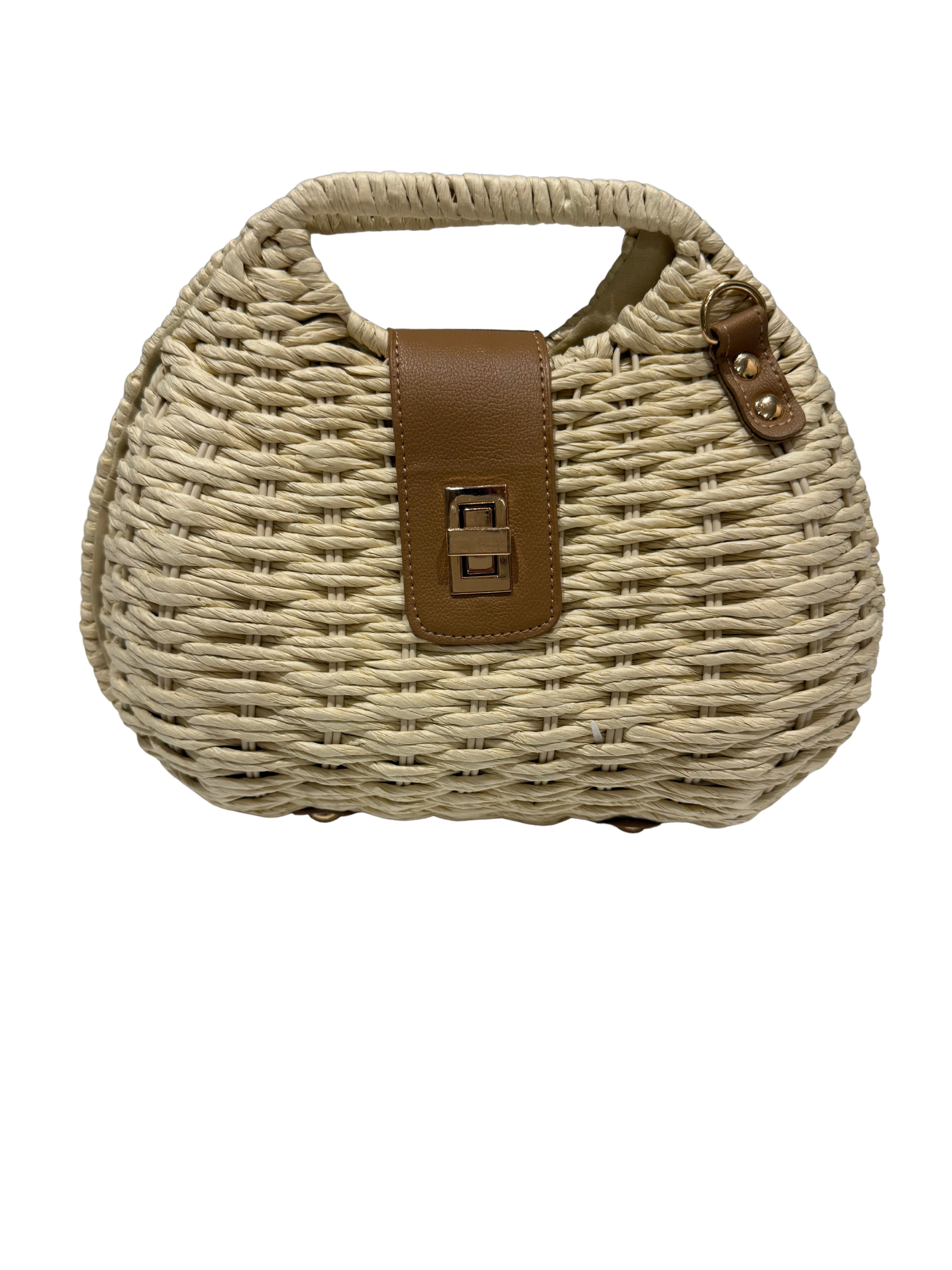 Shaddow and Fish Viola Woven Rafia Handbag Beige