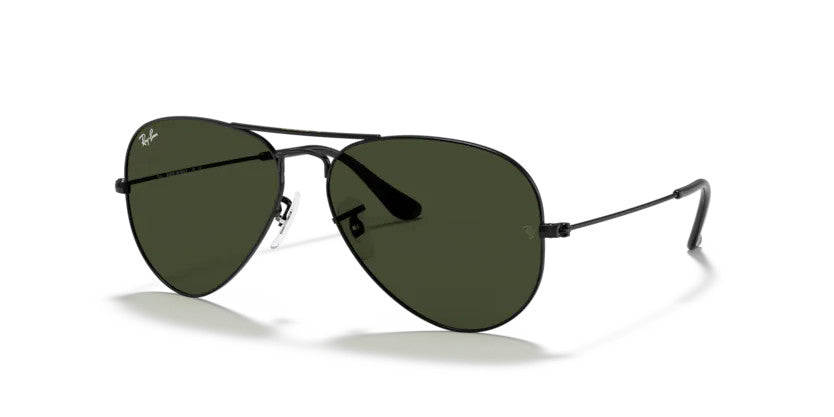 Ray Ban Aviator Large Metal Black Frame w/ G-15 Green Lense Sunglasses Polarized