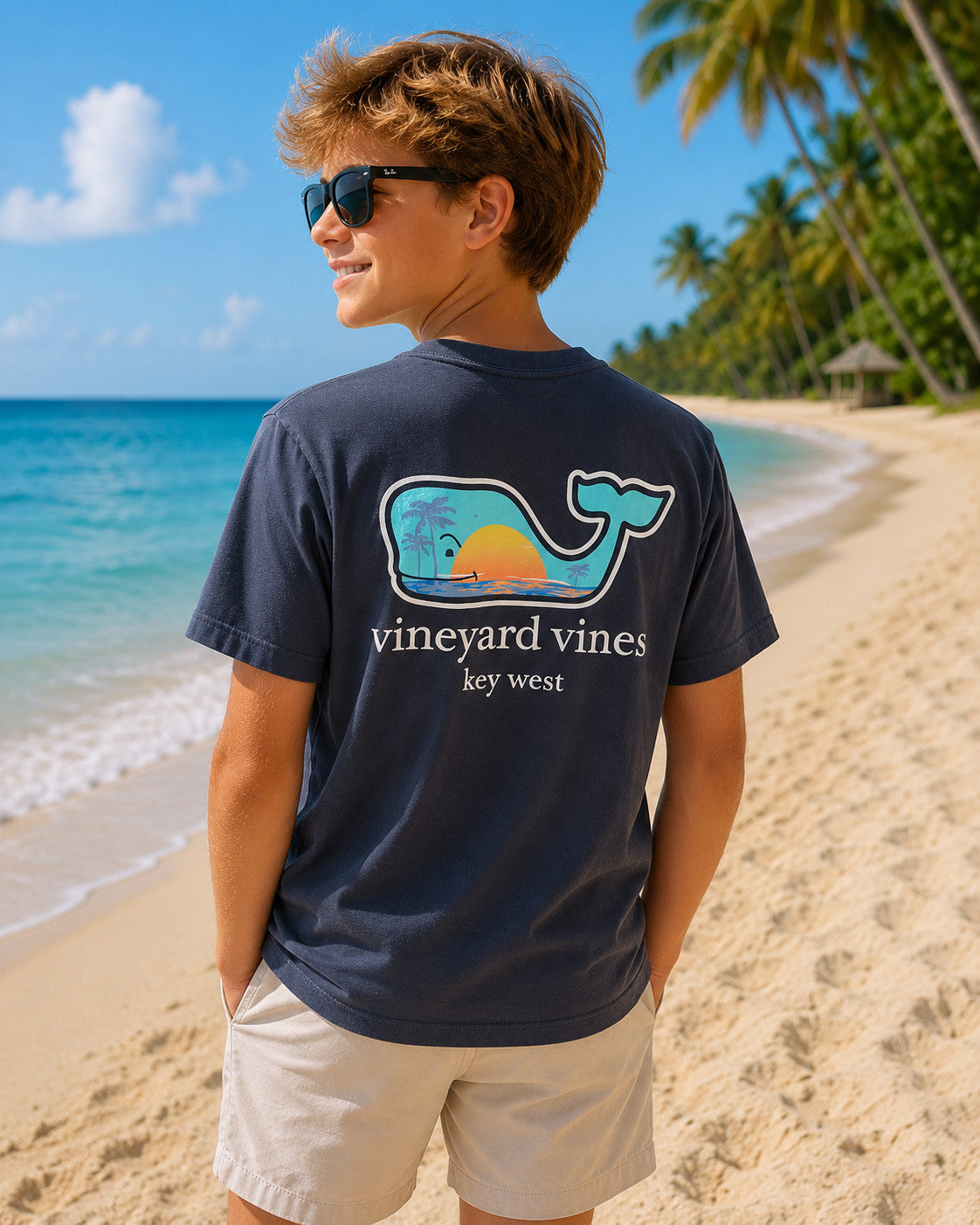 Vineyard Vines Kids Sunset Fill Key West Blue Blazer Pocket Tee SS